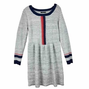 THML Gray LS Sweater Dress Small‎ Orange/Blue Contrast With Pleated Skirt EUC